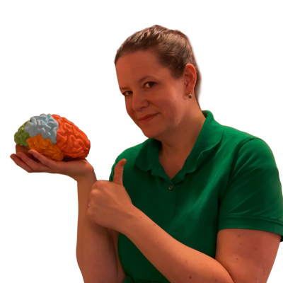 Kathrin Senn mit Gehirn symbolisch für Lernschwierigkeiten schulprobleme1